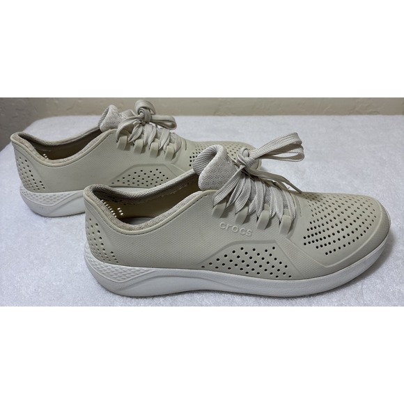 Crocs LiteRide Pacer sneakers Men's 9 Almost White Comfort LaceUp Preppy - Picture 5 of 7